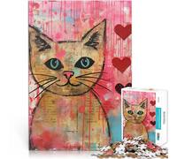 Valentine Cat with Hearts Painting1000 Piece Puzzle For Adults Educational Game Challenge Toy Gifts Ideas 38x26cm