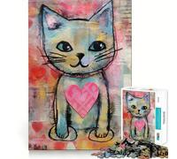 Valentine Cat with Loving Heart Mixed Media Jigsaw 1000 Pieces for Teenagers Mind Boost Fun Zero Gap Captivating Leisure for Cozy Indoors (38x26cm)