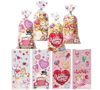 Valentine Cellophane Treat Bags,50 PCS Valentine's Day Heart-shaped Transparent Flat Packaging Bag For Parties, giftss, And Candies Wedding Party Favor Supplies