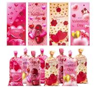Valentine Cellophane Treat Bags, 50pcs Heart Valentine Cookie Treat Bags Plastic Candy Sweet Bags Gift Bags with Twist Ties for Valentine's Day Wedding Anniversary Party Favor Supplies A7QRJPKD