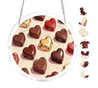 Valentine Chocolate Heart Pattern Round Acrylic Puzzle 7.8x7.8inch Hanging Wall Decor Romantic Home Decoration Mindful Hobby Indoor Leisure Activity Adult Puzzle Tabletop Art Piece