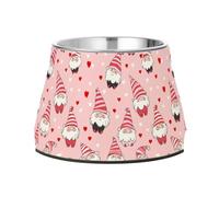 Valentine Cute Gnomes Pink Raised Pets Food Bowls Elevated Stainless Steel Cats Basic Bowls for Slow Feed Dogs Whisker Relief