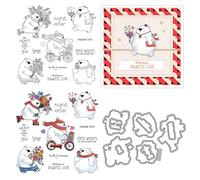 Valentine Day Animals Stamps and Die Cuts for Card Making Polar Bear Flowers Transparent Silicone Clear Stamp and Metal Cutting Dies Sets for DIY Scrapbooking Paper Crafting Seals Decorative Supplies