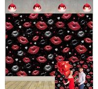Valentine Day Backdrop Red Lip Background Couple Lips Print Love Heart Backdrop Banner for Photograohy Galentine's Day Woman Birthday Valentine Day Party Decoration (7x5FT)