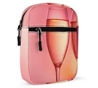 Valentine Day Champagne Glasses, Red Roses with Leaves, Light Bulbs Adjustable Fanny Waist Pack Pouch, Waterproof Crossbody Runners Bag Wallet for Gym Hiking Fitness Women Men 6.1 x 2.2 x 7.9 inch