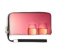 Valentine Day Champagne Glasses, Red Roses with Leaves, Light Bulbs Long Clutch Wallet, Long Handbag with Removable Wristlet Strap, PU Leather Zip Purse, Credit Pass Case Card-Holder for Men Women
