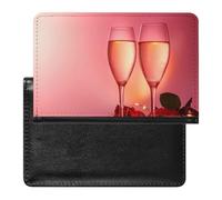 Valentine Day Champagne Glasses, Red Roses with Leaves, Light Bulbs Women's Passport Protector, Men's Passport Protector, PU Travel Passport Protector for Women Men Worker 5.8 x 3.9 x 0.4 inch