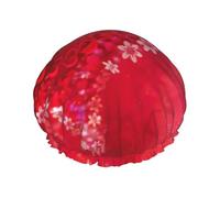 Valentine Day Heart Flower Print Shower Essentials Bonnet For Women, Large Washable Elastic Band Bath Hair Wrap Shower Cap