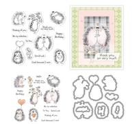 Valentine Day Stamps and Die Cuts for Card Making Hedgehog Couple Transparent Silicone Clear Stamp and Metal Cutting Dies Sets for DIY Scrapbooking Paper Crafting Seals Decorative Supplies