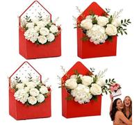 Valentine Envelope Boxes, 2026 New Valentine Envelope Gift Box, Red Storage Box, Valentines Day Flower Bouquet Package Gift Folding Paper Boxes for Florist Wedding Party Birthday (Red,4Pcs)