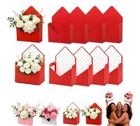 Valentine Envelope Boxes for Flowers, 4 Pack Sturdy Cardboard Floral Bouquet Gift Box, Foldable Romantic Envelope Shape Flower Basket for Wedding Anniversary Party Favors (Red) (8Pcs*A)