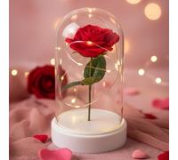 Valentine Eternal Rose Dome with LED Fairy Lights for Table Centerpiece, Rose Light Up Flower in Glass Dome, Valentine's Gift for Her, Valentine's Day Anniversary Rose Flower Birthday Gifts for Women