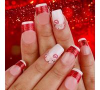 Valentine Fake Nails Square Press On Nails Acrylic Full Covers False Stick On Gloss Artificial Stick Fake Nail
