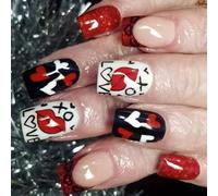 Valentine Fake Nails Square Press On Nails Acrylic Nails Full Covers False Nails Stick On Nails Gloss Artificial Nails