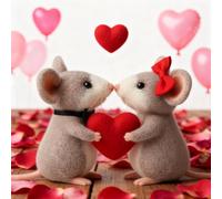 Valentine Felt Mice Figurines, 3.5" Wool Mouse Couple Table Ornaments, Tiered Tray Tabletop Decor, Valentines Anniversary Easter Wedding Party Supply (F)