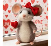 Valentine Felt Mice Figurines, 3.5" Wool Mouse Couple Table Ornaments, Tiered Tray Tabletop Decor, Valentines Anniversary Easter Wedding Party Supply (A)
