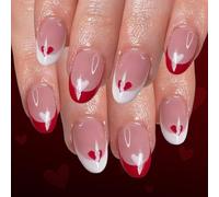 Valentine French White Heart Press Install Nails Red Glittering Design Artificial Nails for Women Easy to Apply Comfort ABS Faux Nails for Women