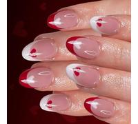 Valentine French White Heart Press Install Nails Red Glittering Design Artificial Nails for Women Easy to Apply Comfort French Manicure Press Ons