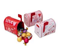Valentine Gift Box 3Pcs Mailbox-Shaped Romantic Valentines Day Gift Box with Lid 3 Different Pattern Iron 5x3x4 Inch Fancy & Decorative Boxes for Candy, Jewelry & More
