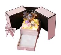 Valentine Gift Box Cute Deer Light Up Romantic Valentines Day Gift Box with Soap Flower Drawer Design Ring Lipstick Necklace Gift Box for Her, Valentine Gift Box