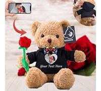 Valentine Gifts Personalised Teddy Bear with Photo and Text, Stuffed Animals Valentine Teddy Bear with Rose and Bow as Im sorry gifts for Her on Valentine/ Anniversary/ Birthday (12-IN-Hoodie Black)