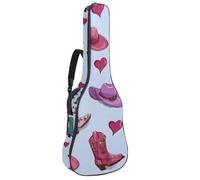 Valentine Girly Cowboy Hat and Boots Pattern Guitar Bag, Padded Acoustic Guitar Case Backpack with Adjustable Shoulder Strap Pockets