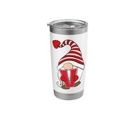 Valentine Gnome Letter V Initial Cute Heart Design Stainless Steel Insulated Tumbler