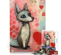 Valentine Grey Fox in Love Adult Jigsaw Puzzles 1000 Pieces Cognitive Workout Unwind Easily No Rough Edges Holiday Present (50x75cm)