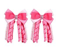 Valentine Hair Bow Clips 3 Inch Curly Ribbon Hair Clips Kids Girls Handmade Cheer Hair Accessories for Valentine's Day Party Decor, Pink&Rose Red&Light Pink