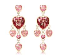 Valentine Heart Earrings Valentines XO XO Love Conversation Heart Earrings Glitter Layer Hearts Dangling Earrings Pink Cute Valentine’s Day Candy Heart Earrings Jewelry Accessories, L, Metal, No