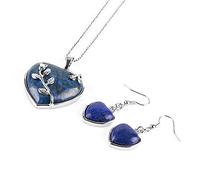 Valentine Heart Jewellery Gift Sets For Women - Matching Necklace & Drop Earrings - Natural Blue Stone Lapis Lazuli Crystal Gemstone Pendant For Ladies - With Gift Box (Blue Lapis Lazuli)