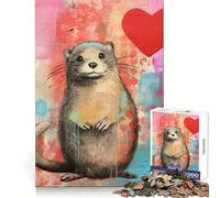 Valentine Heart Otter Mixed Media 1000 Piece Jigsaw Puzzle Thought Challenge Cozy Relaxation Cut Precisely (50x75cm)
