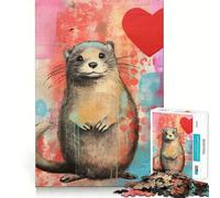 Valentine Heart Otter Mixed Media Jigsaw 1000 Pieces for Teenagers Memory Train Fun Clean Seamless Connection Relaxing Indoor Group Activity (38x52cm)