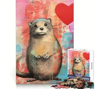 Valentine Heart Otter Mixed Media Puzzles for Adults 1000 Piece Cognitive Boost Leisure Activity Nice Gift (38x26cm)