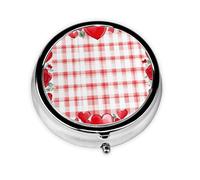 Valentine Heart Small Pill Box 3 Compartment Portable Pill Box for Purse Pocket Buffalo Plaid Mini Medicine Organiser for Daily Vitamin Fish Oil Storage