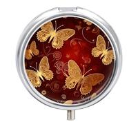 Valentine Hearts Golden Butterfly Pill Box Waterproof Portable Medicine Pill Case Moisture Proof Metal Travel Pill Box with 3 Compartment Medicine Case