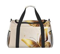 Valentine Hearts Golden Butterfly Print Travel Duffel Bag for Men & Women, Foldable Travel Bags and Spacious Weekender Tote Bag for Storage Toiletry Luggage Personal Item, Black, L