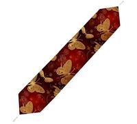 Valentine Hearts Golden Butterfly Table Runner for Dining Table, Short Plush Runners Washable & Durable Tablerunner Modern Home Decor for Wedding, Kitchen, Holiday 200*33cm