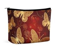 Valentine Hearts Golden Butterfly Travel Makeup Bag Large Toiletry Bag for Women Waterproof Cosmetic Bags for Purse Portable Makeup Organizer Bags Cute Zipper Pouch Cosmetic Pouch Funny Travel Makeupb