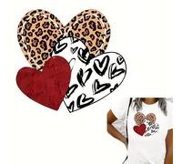 Valentine Leopard Print And Heart Love Iron On Transfers for T-Shirts Rub on Transfers Stickers Vinyl Ready to Press Stickers Iron on Decals for T-Shirts Clothing Hoodie DIY Crafts