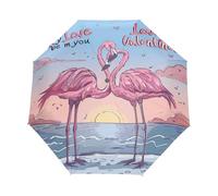 Valentine Love Flamingo Pink Umbrella Automatic Folding Men Women Travel Umbrellas Auto Open Close Sun Blocking Windproof