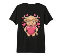 Valentine Love Heart Highland Cow Cartoon Premium T-Shirt