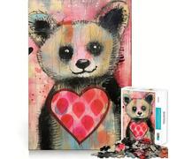 Valentine Panda Bear with Heart Jigsaw 1000 Pieces Focus Building Toy Zero Gap Rewarding Activity for Rainy Days (38x52cm)