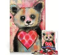 Valentine Panda Bear with Heart Jigsaw 1000 Pieces for Teenagers Mind Clarity Soft Distraction Perfect Lock Xmas Present (50x75cm)