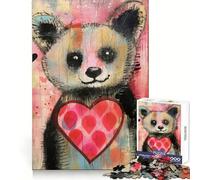 Valentine Panda Bear with Heart Jigsaw Puzzle for Teenagers 1000 Pieces Thought Training Soft Distraction Uniform Cut Holiday Present (38x52cm)