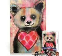 Valentine Panda Bear with Heart Jigsaw Puzzles for Adults1000 Piece Mind Training Cozy Downtime Laser Cut Joyful Xmas (38x26cm)