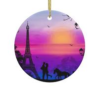 Valentine Paris Eiffel Tower Romantic Couple Carriage Sunset Christmas Ornaments, Hanging Festive Decorative Ornament, Perfect for Holiday and Gift