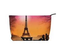 Valentine Paris Eiffel Tower Romantic Couple Carriage Sunset Silhouette Corduroy Makeup Bag Travel Organizer Bag Cosmetic Bag Large Wide-Open Pouch
