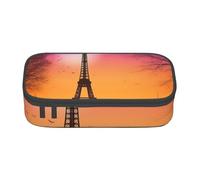 Valentine Paris Eiffel Tower Romantic Couple Carriage Sunset Silhouette Pencil Case, Large-Capacity Double Layer Student Pencil Case, Office Stationery Bag, Portable Pencil Case