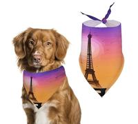 Valentine Paris Eiffel Tower Romantic Couple Carriage Sunset Silhouette Pet Scarf,Soft Durable Triangle Dog Bandanas Lightweight Breathable Comfortable Pet Bib for Small Medium Large Breed.